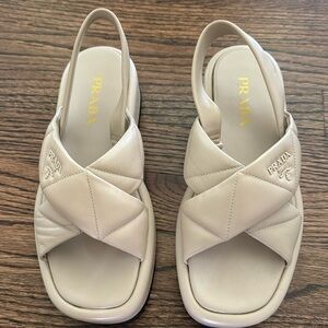 Prada Quilted Nappa Leather Flatform Slingback Sandal 38.5 Deserto